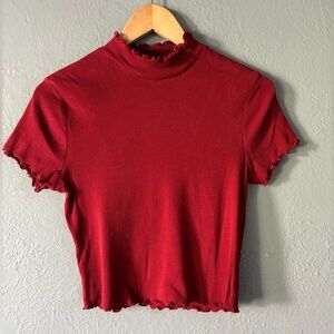 Zine | Mock Neck Short Sleeve Ribbed Top | Red | L ❤️